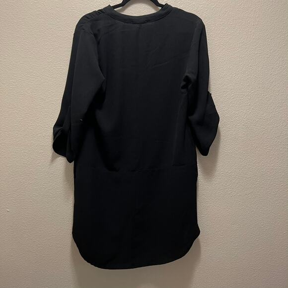 Lush Tunic Blouse Black 3/4 Roll Tab Sleeves V-Neck Pullover Oversized Size M - Picture 3 of 6